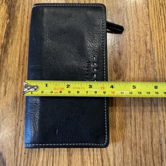 Fossil Black Pebbled Leather Bi Fold Wallet Check Book Credit Cards Coins Zipper - Picture 11 of 12